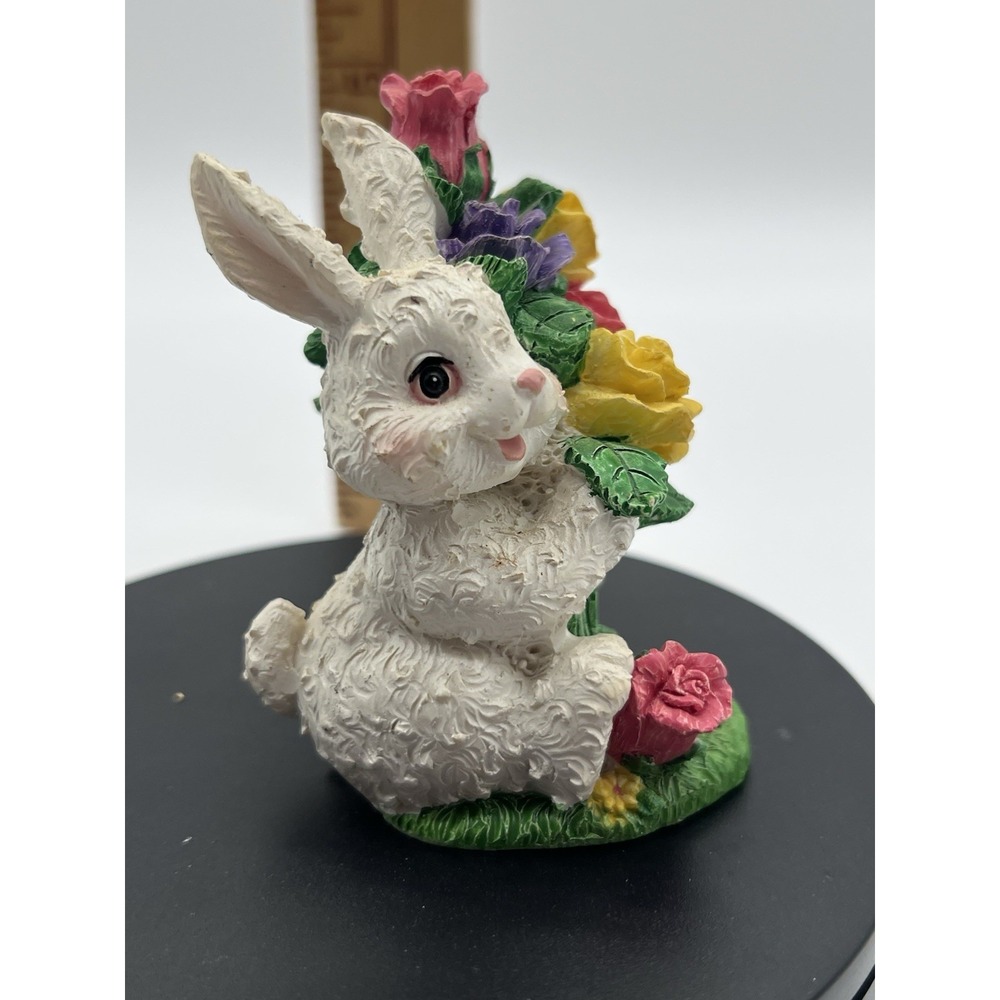 Multi 3.5" Bunny Rabbit with Bouquet‎ of Eggs & Rose Figurine